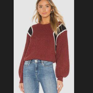 FRAME women’s Calvary Red Ribbed Balloon Sleeve Knit Sweater M